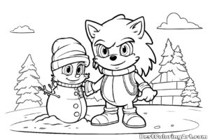 Sonic mit einem Schneemann